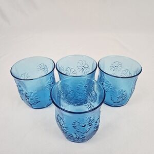 Anchor Hocking Springsong Laser Blue Rocks Glasses 8 oz Vtg Mid-Century